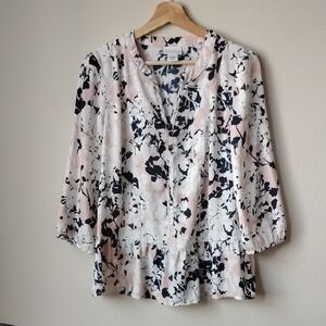 Liz Claiborne Black and White Floral Blouse